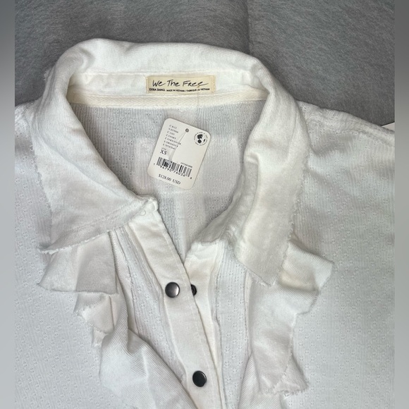 Free People Blouse NWT Ruffle Tuxedo XS Dropping Tears Bloom Sleeve - Picture 7 of 12